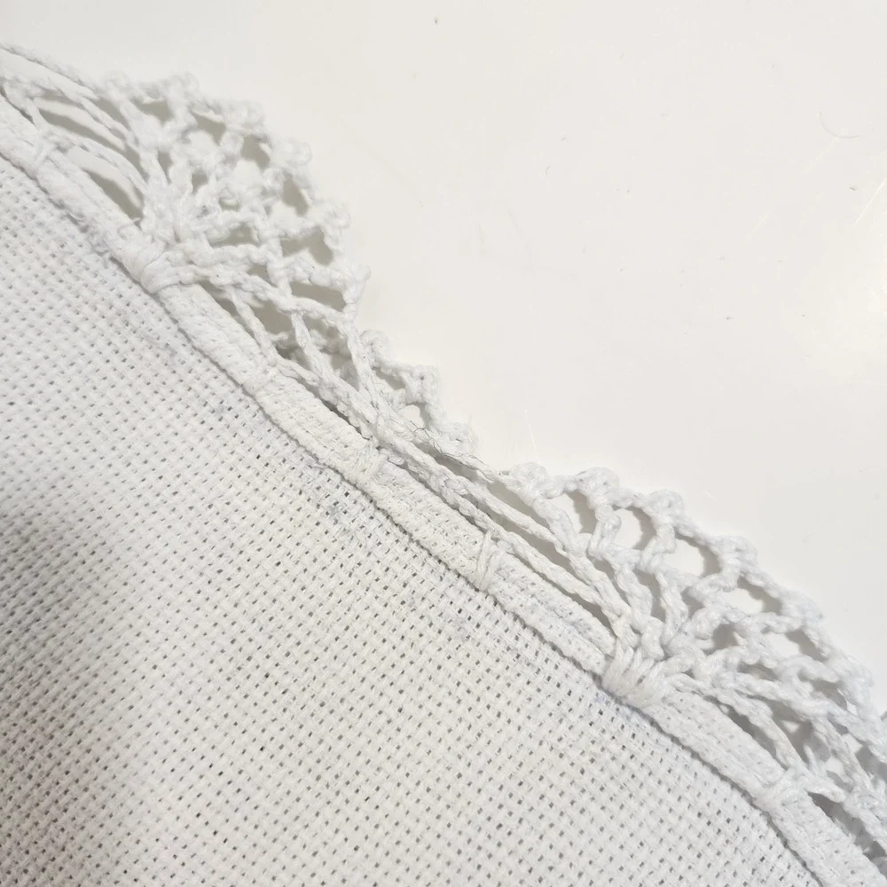Vintage Embroidered Floral Tablecloth Cross Stitch Openwork Lace Cottagecore